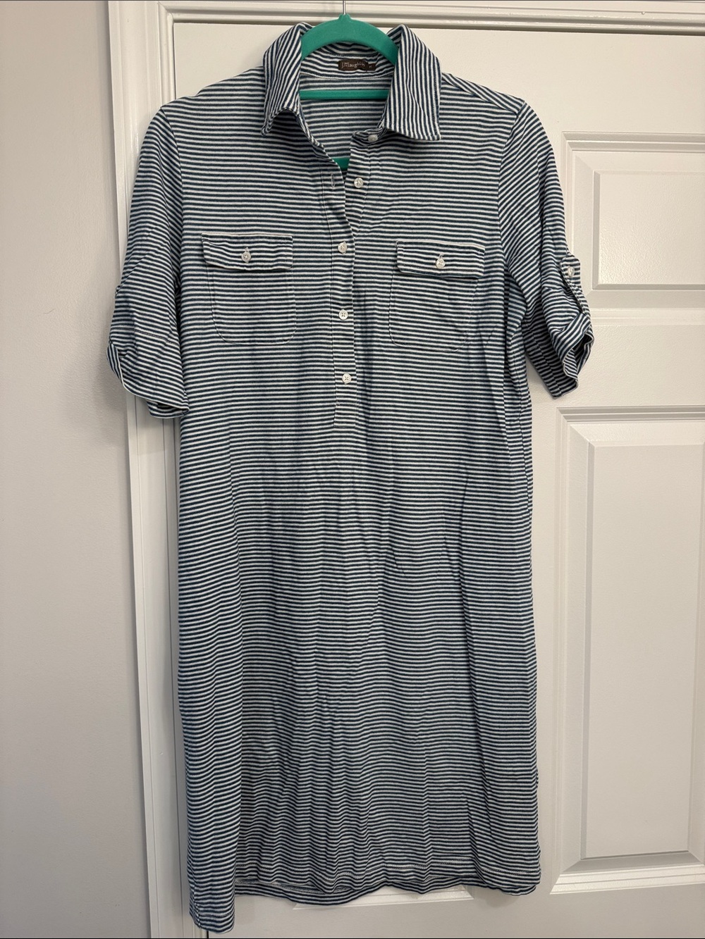 J. McLaughlin Navy and White Striped Polo Midi Dress